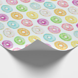 Färgvattenfärgade Donuts med Sprinkles Mönster Presentpapper