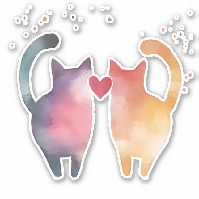 Färgvattenfärgat katter Silhouettes med hjärta Klistermärken (Framsida)