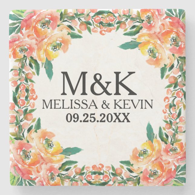 Färgvattenfärger Blommigt Ram Underlägg Sten (Framsidan)