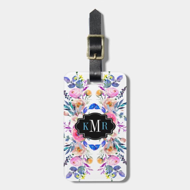 Färgvattenfärger Blommigten Design Monogram Bagagebricka (Vertikal Framsida)