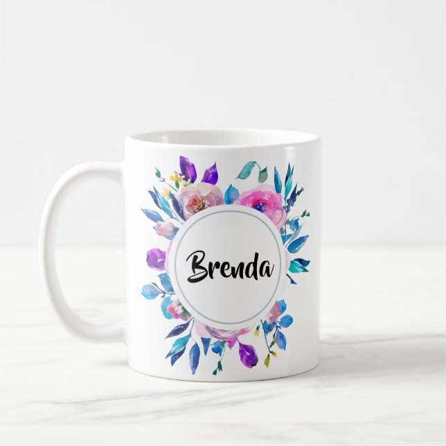 Färgvattenfärger Blommor Bouquet med monogram Kaffemugg (Vänster)