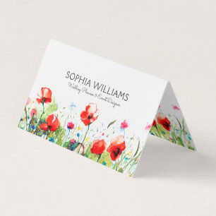 Färgvattenfärger Blommor och Röda poppies Visitkort