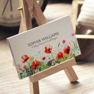 Färgvattenfärger Blommor och Röda poppies Visitkort