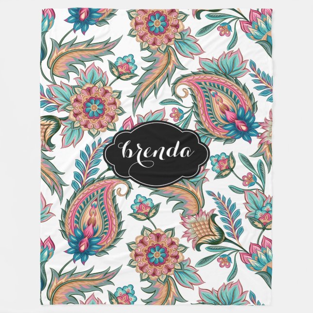 Färgvattenfärger Ethnic Paisley Mönster Fleecefilt (Framsidan)