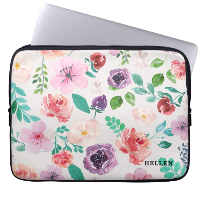 Färgvattenfärger Flowers Mönster Laptop Sleeve (Framsidan)