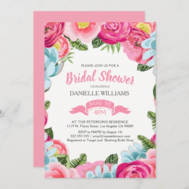 Färgvattenfärger Flowers Ram Inbjudningar (Fram/baksida)