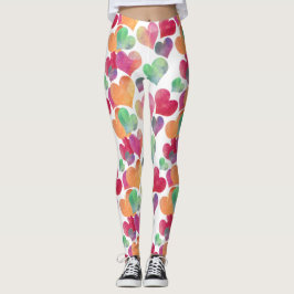 Färgvattenfärgshjärtar Cute Girly Mönster Leggings