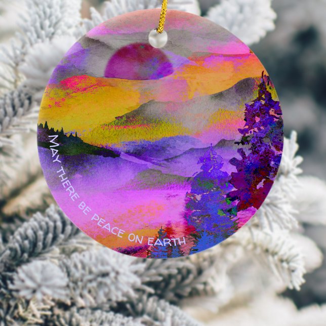 Färgvattenfärgslandskap helgdag julgransprydnad keramik (Skapare uppladdad)