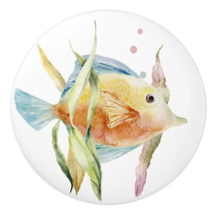 FÄRGVATTENFÄRGSVATTENFÄRG, TROPISKT FISK, BEVARA KNOPP