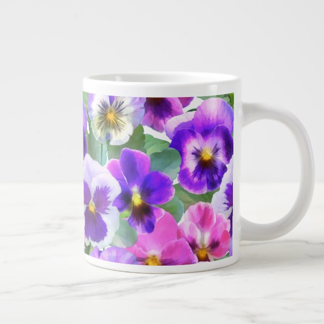 Färgvioletta bruna Pansy Flower Mönster Jumbo Mugg (Höger)