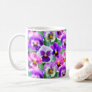Färgvioletta bruna Pansy Flower Mönster Kaffemugg