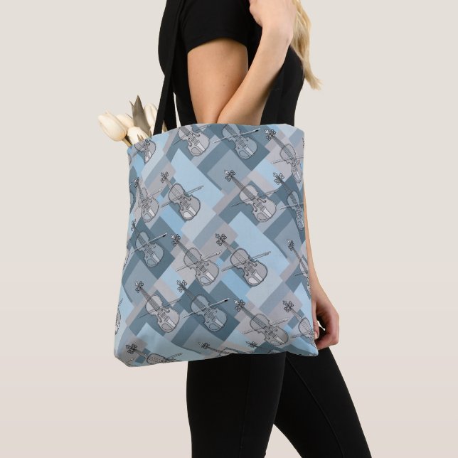 Färgvioliner Blue Grått Tote Bag Tygkasse (Närbild)