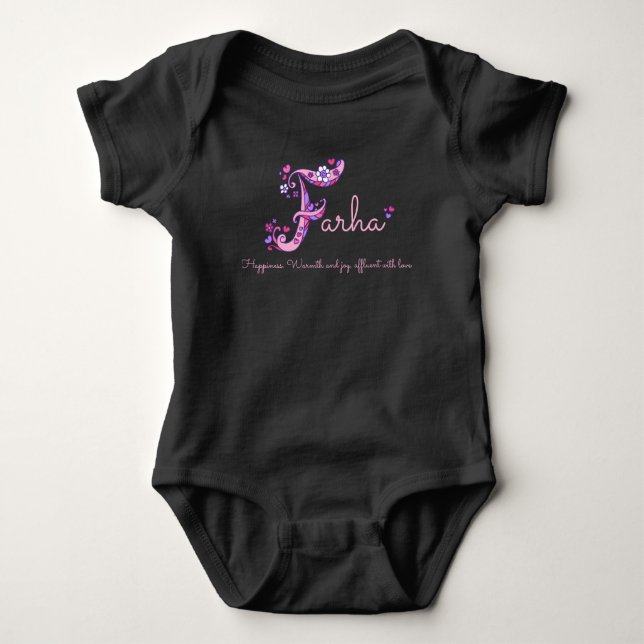 Farha Flickor namn & betydelsen F monogram baby ro T Shirt (Framsida)