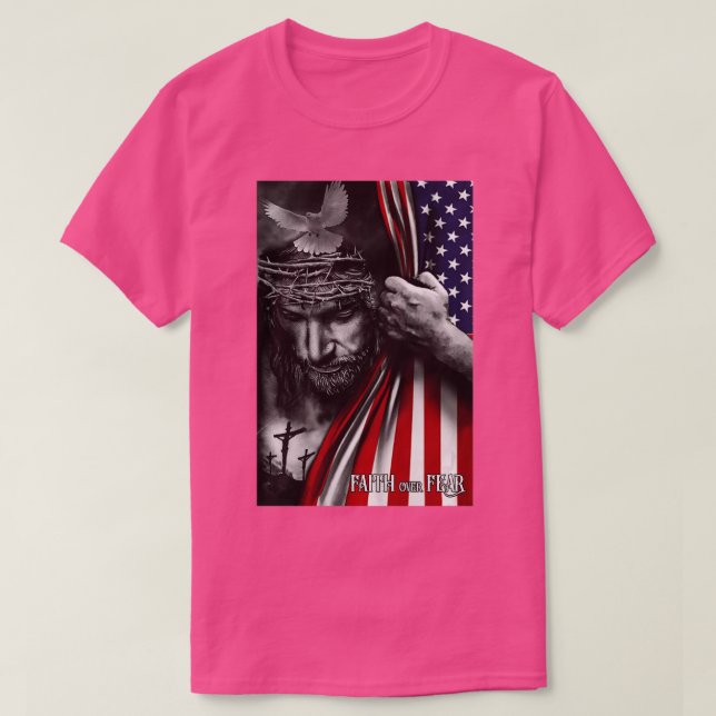 Farhågor om Jesus amerikanska Flagga Patriot Krist T Shirt (Design framsida)