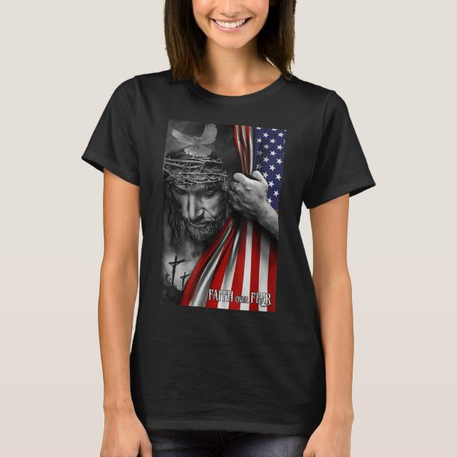 Farhågor om rädsla, Jesus amerikanska Flagga Patri T Shirt (Framsida)