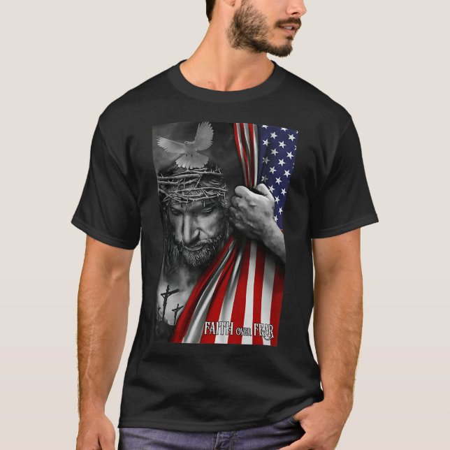 Farhågor om rädsla, Jesus amerikanska Flagga Patri T Shirt (Framsida)