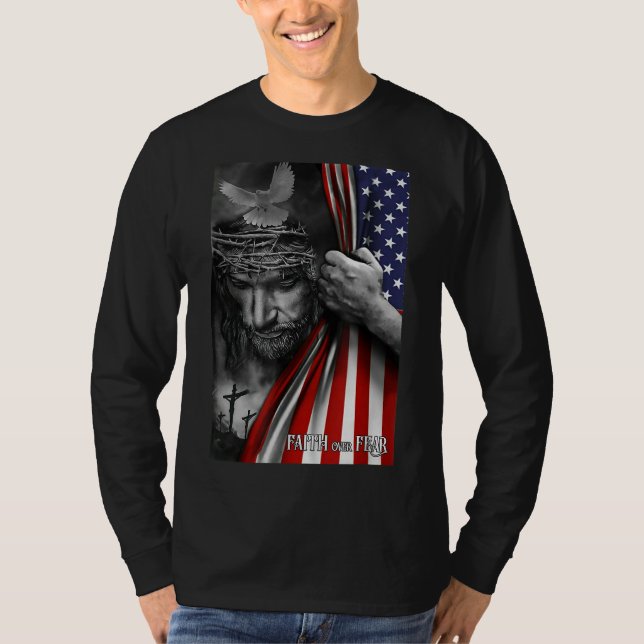 Farhågor om rädsla, Jesus amerikanska Flagga Patri T Shirt (Framsida)