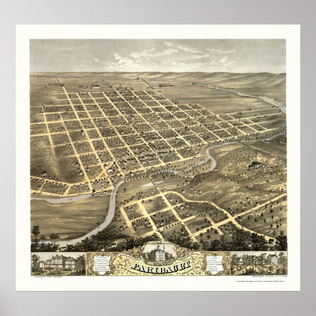 Faribault, MN Panoramic Karta - 1869 Poster (Framsidan)
