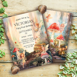Fariy 1st Birthday Enchanted Forest Toadstool Inbjudningar