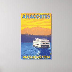 Färja och berg - Anacortes, Washington Canvastryck