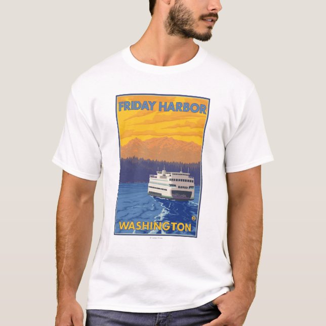 Färja och berg - fredaghamn, Washington Tee Shirt (Framsida)