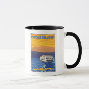 Färja och berg - Orcas ö, Washington Mugg