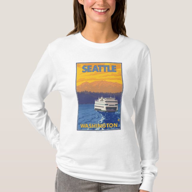 Färja och berg - Seattle, Washington Tee (Framsida)