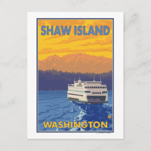 Färja och berg - Shaw Island, Washington Vykort