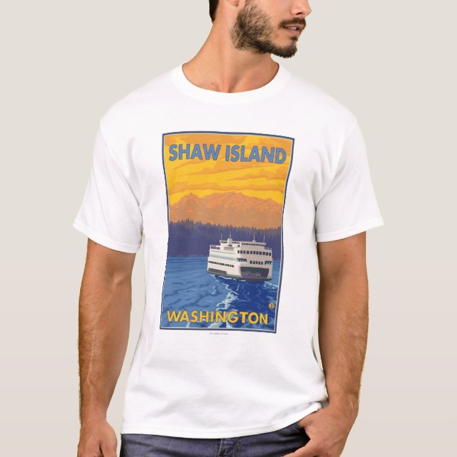 Färja och berg - Shaw ö, Washington T Shirt (Framsida)