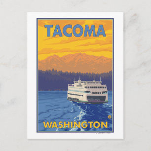 Färja och berg - Tacoma, Washington Vykort