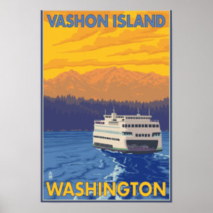 Färja och berg - Vashon ö, Poster