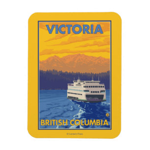 Färja och berg - Victoria, BC Kanada Magnet
