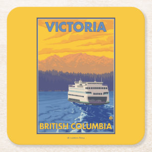 Färja och berg - Victoria, BC Kanada Underlägg Papper Kvadrat