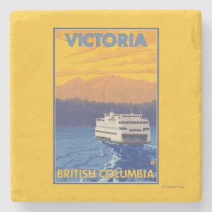 Färja och berg - Victoria, BC Kanada Underlägg Sten