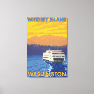 Färja och berg - Whidbey ö, Washington Canvastryck
