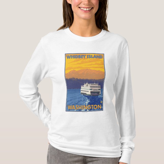 Färja och berg - Whidbey ö, Washington T-shirt (Framsida)
