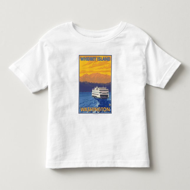 Färja och berg - Whidbey ö, Washington Tee Shirt (Framsida)