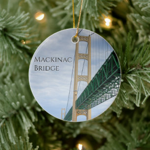Färjevy Bilder i Mackinac Bridge Julgransprydnad Keramik