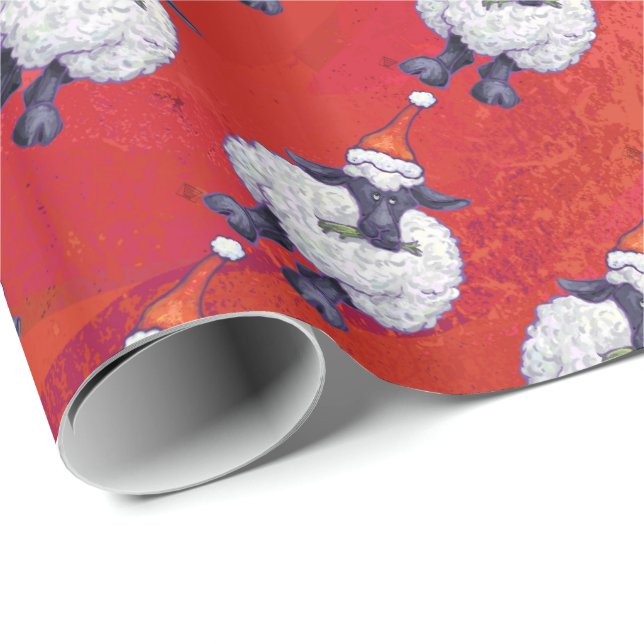 Fårjul på rött presentpapper (Rullad Hörn)