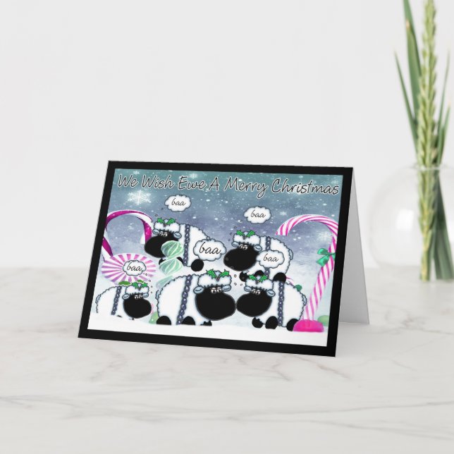 Fårjulkort - vi önskar tackan en glada Christm Helgkort (Framsida)