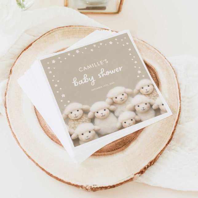 Fårköns neutrala babyskor pappersservett (Little Lamb Baby Shower Personalized Paper Napkins)