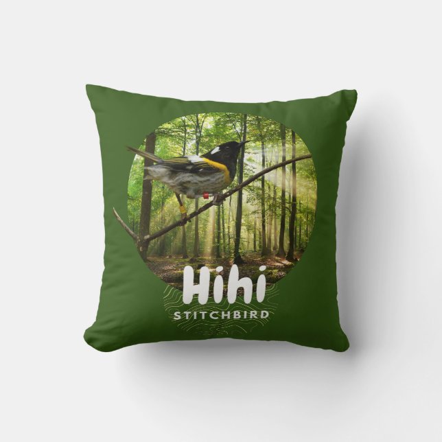 Farlig fågelfågel - nz stitchbird dekorativ kudde (Framsida)