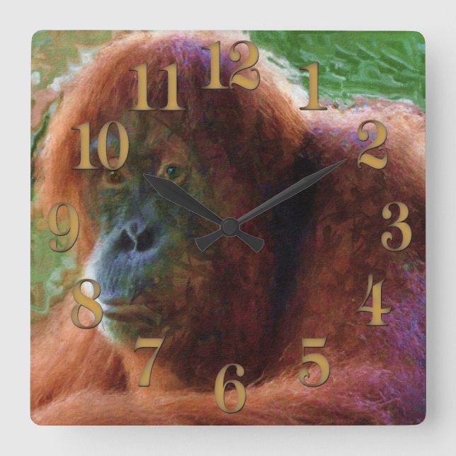 Farlig kvinnlig orangutan Primate Wildlife Art Fyrkantig Klocka (Framsida)