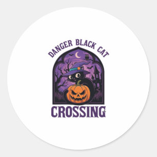 Farlig svart katt korsar Halloween-pumpa häxa Runt Klistermärke