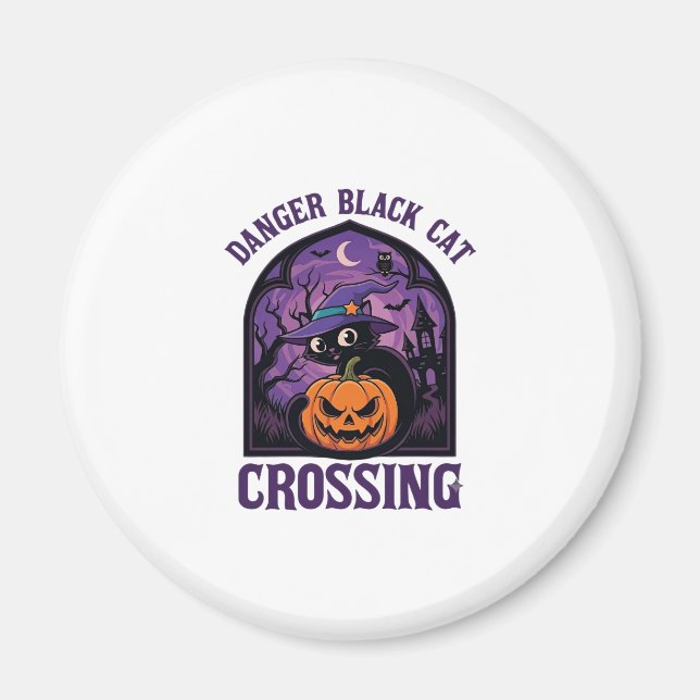Farlig svart katt som korsar Halloween-pumpa häxa  Magnet (Framsidan)