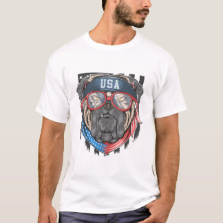 Farligt amerikanskt Hund, Bull Dog med USA flagga T Shirt