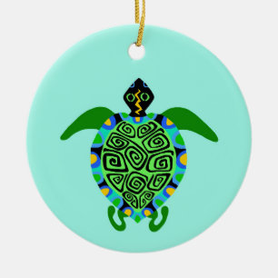 Farligt djur - Sea TURTLE - Wildlife - Aqua Julgransprydnad Keramik