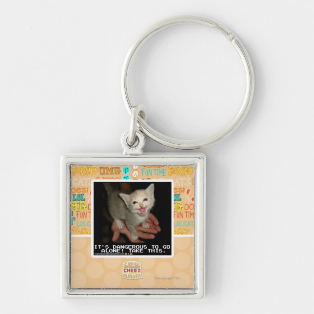 Farligt Fyrkantig Silverfärgad Nyckelring (Framsidan)