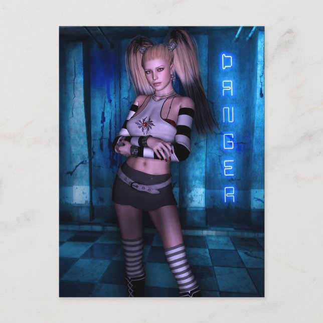 Farligt Kurvor Gothic Girls™ Fantasy-Pinup Vykort (Framsida)