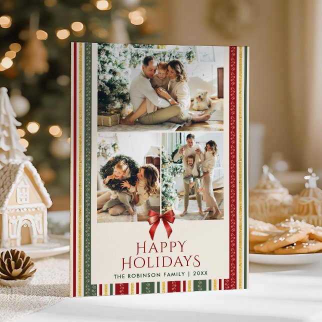 Farligt Rand Bow Glad helg 2 Foto Julkort (Skapare uppladdad)